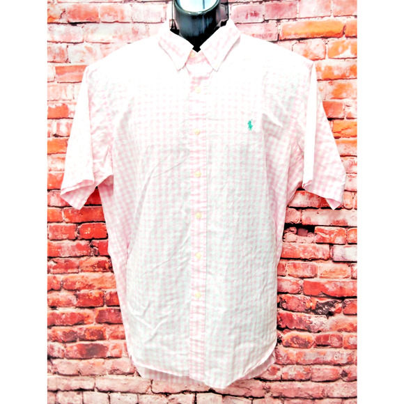 Ralph Lauren Shirt Mens Large Pink Gingham Short Sleeve Classic Fit Button Down - Picture 3 of 6